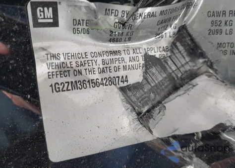 2006 Pontiac G6 Gtp from USA, damaged, VIN 1G2ZM361564280744